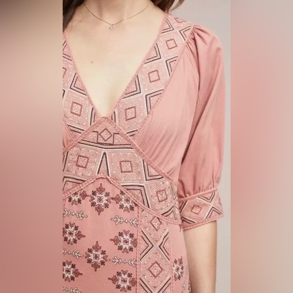 Anthropologie Love Sam Embroidered Monterey Dress - Natural Pink Rose - Picture 4 of 12